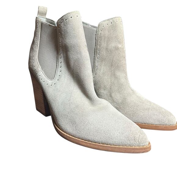 Marc Fisher Beige Suede Studded Pointed Toe Ankle Boots - Picture 2 of 11